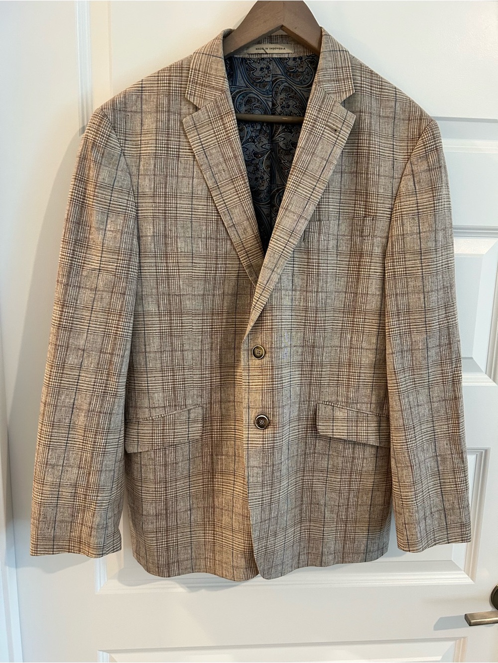Joseph Abboud Linen Plaid Blazer Sport Coat Slim Fit Brown Tan Size 42S